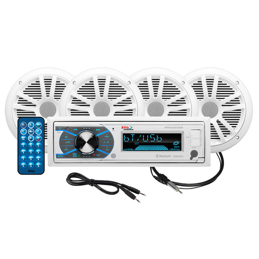 Boss Audio MCK632WB.64 Marine Stereo &amp; 2 Pairs of 6.5" Speaker Kit - White