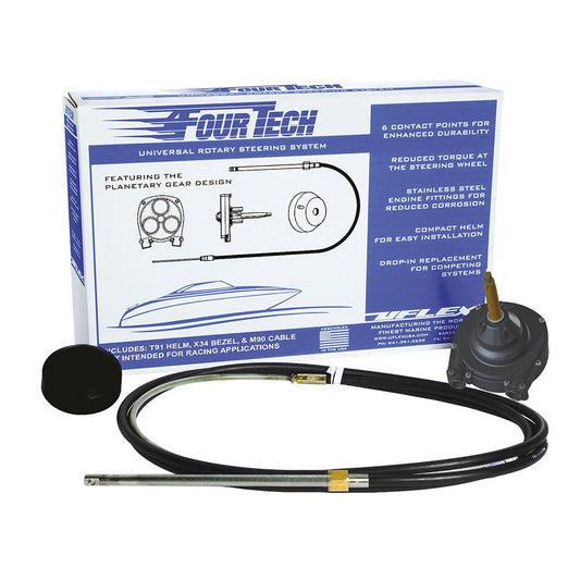Ufelx Fourtech 20&#39; Black Mach Rotary Steering System w/Helm, Bezel &amp; Cable